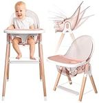 Children of Design 6 in 1 Deluxe Wooden High Chair for Babies & Toddlers, Modern Safe & Compact Baby Highchair, Easy to Clean, Removable Tray, Easy to Assemble, 6 Options 3 Seat Positions 2 Heights