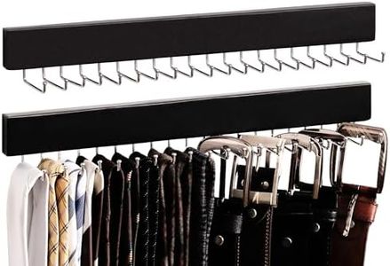 StorageWorks Tie Rack, Tie Holder Organizer with 20 Hooks, 2-Pack Necktie Organizers Hold Ties, Belts, Wall-Mounted Tie Holders for Closet, Wooden Belt and Tie Organizer for Men, Black