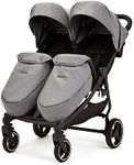 Ickle Bubba Venus Prime Twin Stroller | Lightweight Portable Double Pushchair | from 0 Months to 3 Years | UPF 50 Hood, Rain Cover, 2 footwarmers & Newborn Cocoon (Space Grey with Black Handles)