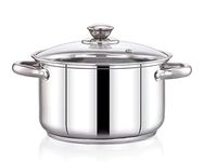 Praylady Stainless Steel Stockpot with Glass Lid, Delight Series 3 Ply Base Stockpot, Capacity- 1.8 Litre, Silver.