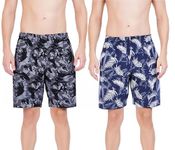 hotfits Men's Casual Cotton All Season Soft Feel Fabric Printed Regular Shorts, Workout Shorts, Elastic Waist Running Shorts with 2 Side Pockets- Pack of 2 -XL