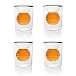 Golf Ball Shot Glass Set Funny Handmade Golf Gifts for Men - 2 oz Double Walled Glasses with 3D Shape Golf Ball Inside for Tequila, Scotch, Whiskey, Bourbon, and Cocktail (4)