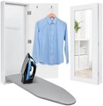 Ivation Wall-Mounted Ironing Board Cabinet with Mirror, Foldable Ironing Storage Station for Home, Apartment, Easy-Release Lever, Garment Hooks, White