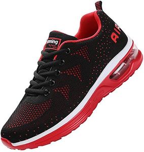 JARLIF Men's Lightweight Athletic Running Shoes Breathable Sport Air Fitness Gym Jogging Sneakers (Size 6.5-12.5), Blackred, 11