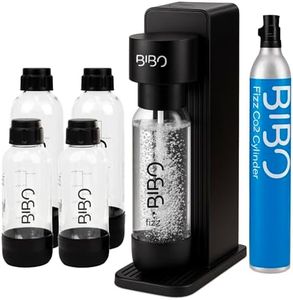 BIBO Sparkling Water Maker Bundle | Includes 60L Carbonated Gas Cylinder + 4 BPA-Free Reusable Bottles + Fizzy Soda Water Maker Machine | Quick Screw In CO2 System, Black