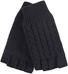 HEAT HOLDERS - Cable Knit Winter Warm Thermal Fingerless Gloves for Women with Fleece Lining (One Size, Black)