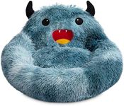 Hollypet Self-Warming Donut Pet Bed Luxury Cozy Nest Monster Sleeping Bed Round Faux Fur Bed for Cats, Blue