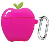 SUNVY Cute Apple Shape Airpods Case With Keychain,Soft Silicone Shockproof Waterproof Protective Cover for Airpods 1 Airpods 2 Charging Case