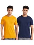 Amazon Brand - Symbol Men's Cotton T Shirt | Round Neck | Half Sleeve | Plain | Combo Pack of 2 - Regular Fit (Available in Plus Size) (Sunflower, Iris Navy_M)