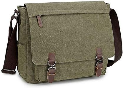 Messenger Bag for Men Retro, Canvas Satchel casual Briefcases Laptop Bag fit 13.3 15.6 Inch, Green13, 13.3 inch, Vintage