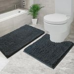 Flotstiga Bathroom Rugs Sets 2 Piece Chenille Bathroom Rugs,Extra Thick and Absorbent,Strong PVC Non-Slip Underside, Machine Washable, Dry Quckily, Soft Cozy Plush for Bathroom, Bedroom, (Dark Grey)