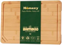 Homaxy Organic Bamboo Cutting Boards for Kitchen, 15"x10" Wooden Medium Cutting Board with Juice Groove and Handles, Charcuterie Butcher Block Wood Serving & Chopping Board - Pre Oiled