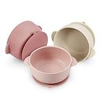 PandaEar 3 Pack Silicone Baby Bowls with Suction| Stay Put Suction Bowls for Babies Kids Toddlers Infants| Large Cup Base| Food Grade Soft Safe BPA-Free (Pnk/Rose Red/Linen)