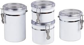 Creative Home Set of 4 Pieces Stainless Steel Kitchen Storage Jar Container Canister with Clear Airtight Lid and Locking Clamp for Food, Cookie, Flour, Sugar, Tea, Coffee Storage, White