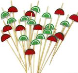 100pcs Watermelon Cocktail Picks, Toothpicks for Appetizers, 4.7 inch Long Bamboo Skewers, Bamboo Handmade Cocktail Sticks Appetizer Skewers for Fruits Drinks Desserts Party Food Decoration