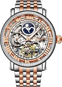 Stührling Original Reloj automático para hombre, esfera analógica de esqueleto, detalles de plata, hora dual, luna de sol AM/PM, pulsera de acero inoxidable, 3922 relojes para hombre Collection