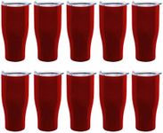 DISCOUNT PROMOS Stainless Steel Grip Travel Mugs 27 oz. Set of 10, Bulk Pack - Perfect for Coffee, Soda, Other Hot & Cold Beverages - Red