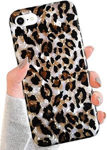 J.west Leopard Case for iPhone SE 2020 2nd 2022 3rd, iPhone 8, iPhone 7 4.7-inch, Cute Cheetah Print Sparkle Pearly Slim Soft Flexible Protective Silicone Phone Case Cover Bumper for Girls Women