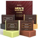 4 Pcs Natural Men`s Soap, SHVYOG Men`s Bar Soap, Handmade Exfoliating Soap, Deep Cleansing, Refreshing, Moisturizing Bar Soap for Body & Face - Sandalwood Amber, Mint, Charcoal, Turmeric