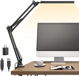 TROPICALTREE LED Desk Lamp, Swing Arm Desk Light with Clamp, 3 Lighting 10 Brightness Eye-Caring Modes, Reading Desk Lamps for Home Office 360°Spin with USB Adapter & Memory Function black-14W