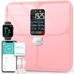 ABLEGRID Body Fat Scale,Digital Smart Bathroom Scale and Fat Percentage,Large LCD Display Screen,Rechargeable Body Composition Analyzer for BMI,Heart Rate,Baby Mode,400lb-Rosegold