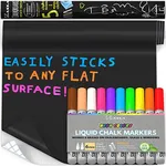 Kassa Chisel and Bullet Dual Tip Marking Pen, Bundle of Liquid Chalk Markers (10 Neon Colors) & Chalkboard Contact Paper Roll (8 Feet w/ 5 chalks)