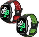 kwmobile Straps Compatible with Xiaomi Redmi Watch 4 Straps - 2x Replacement Silicone Watch Bands - Black/Red/Black/Green