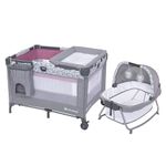 Baby Trend Nursery Den Playard with with Rocking Cradle, Snooze Pod, Flip Over Changer, Daisy Pink