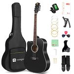 Vangoa Left Handed Acoustic Guitar 4/4 Full Size Cutaway Lefty Folk Guitar Starter Set with Beginner Kits, Black