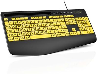 SABLUTE Large Print Computer Keyboards, Wired USB High Contrast with Wrist Rest, Phone Holder Oversized Print Letters Easy to Read for Visually Impaired Vision Individuals (Yellow+Black)