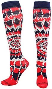 MadSportsStuff Crazy Tie Dye Socks Over the Calf (Navy/Red/White, Large)