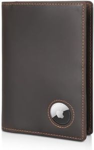 Polare Slim RFID Blocking Leather Passport Holder Travel Bifold Wallet For Men (Dark Brown with AirTag Holder)