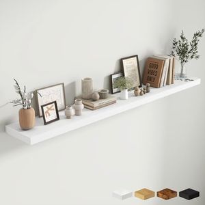 Fun Memories 72 Inch Fireplace Mantel Shelf, 10 Inch Deep Shelves for Display & Wall Storage, Rustic Wood Wall Shelf, Extra Long Floating Shelves for Living Room Laundry Room, White, Set of 1