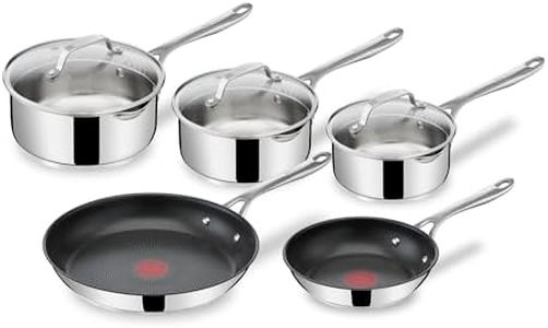 Tefal Jamie Oliver Cook's Direct, 5 Pieces Non-Stick Stainless Steel Pots & Pans Set, 16&18&20cm Saucepans with lids, 20&28 cm Frying Pans, Induction Hob Compatible, E304S544