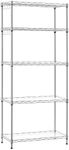 SONGMICS 5-Tier Storage Shelves, Wire Shelving Unit, Kitchen Metal Shelves, Storage Rack with Adjustable Shelves, Shelf Liners, 8 Hooks, for Garage, 11.4 x 23.2 x 50.4 Inches, Silver ULGR065E01