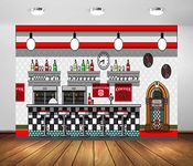 BELECO 15x8ft Fabric Retro 50's Diner Backdrop for Photography Soda Shop Coffee Cafe Bar Jukebox Rock Roll Sock Hop Party Background Classic 1950s Party Decorations Birthday Shoot Studio Photo Props