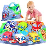 Advoxa Soft Car Toys for 1 Year Old Boy Girl - Baby Toys 6 to 12 Months 12-18 Months Pull Back Car Vehicle Set with Playmat - 1st Birthday Gifts for Toddler Toys Age 1-2 - Toy for Infant Babies