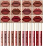 12Pcs Makeup Matte Lipstick Lip Kit, Non-Stick Cup Not Fade Velvety Liquid Lipstick Waterproof Long Lasting Durable Nude Lip Gloss Beauty Cosmetics Gift Box Makeup Set Kit (Natural Lip Collection)