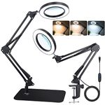 NZQXJXZ Upgraded 2-in-1 Magnifying Glass with Light and Stand, 10X Real Glass Magnifying Lamp with Stand 3 Color Modes 10 Stepless Dimmable Desk Magnifier for Close Work, Jewelry, Reading, Hobby