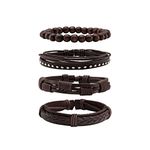 MILAKOO Brown Braided Leather Bracelet for Men and Women Wooden Beads Bracelet Adjustable