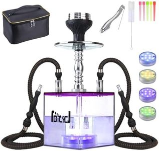 NBILIC Acrylic Cube 2 Hose Shisha Hookah Set with Everything Included, LED Light Hookah Machine, Perfect for Parties & Travel (Purple)