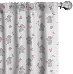 Ambesonne Elephant Nursery Curtains, Baby Elephants Playing with Butterflies Design Pattern, Window Treatments 2 Panel Set for Living Room Bedroom Decor, 56" x 84", Grey Pink