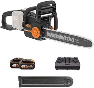 Worx WG385E 40V PowerShare Cordless 40cm Brushless Chainsaw, 45cc Equivalent Power with x2 4.0Ah Batteries and Charger