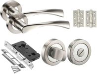 Golden Grace Twist Astrid Style Modern Chrome Bathroom Door Handles on Rose with Duo Finish Door Lever Latch Pack with Ball Bearing Hinges and 64mm Tubular Latch (Bathroom Set)