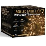 Christmas Tree Lights 1500 LED 37.5m Warm White - 2.5cm Bulb Distance Fairy String Lights Plug in with Timer and Memory Functions - Suitable for Outdoor/Indoor Use