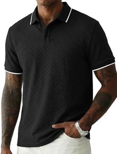 JMIERR Mens Polo Shirt Short Sleeve Casual Texture Button Down Loose Fit Dress Knit Shirt, S, Black
