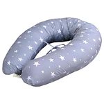 ATUIO Pregnancy Pillow | Nursing Pillow | Breastfeeding Pillow | Maternity Pillow | Cotton Satin Cover, Virgin Ball Fiber Filling | Water, Spill Resistant Inner (Grey - White Stars) (Abiha 197)