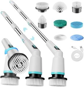 Kliburash Electric Spin Scrubber with Remote Control, IPX7 Cordless Cleaning Brush with 8 Brush Heads, 2 Adjustable Angles, Long Handle Power Scrubber for Bathroom, Shower,Bathtub,Floor-White