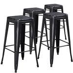 Flash Furniture Commercial Grade 4 Pack 30" High Backless Distressed Metal Indoor-Outdoor Barstool, Iron, Plastic, Black, Set of 4