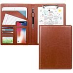 WAVEYU Padfolio Business/Resume Portfolio Folder, Leather Interview Portfolio Business Portfolio Portfolio Organizer with Legal Pad Folder Clipboard,Interview Folder for Men/Women, Light Brown